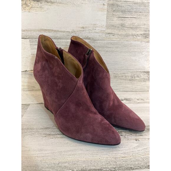 Massimo Matteo Red Burgundy Suede Heel Ankle Boot Womens 9 Italian Leather Sleek - Picture 2 of 10